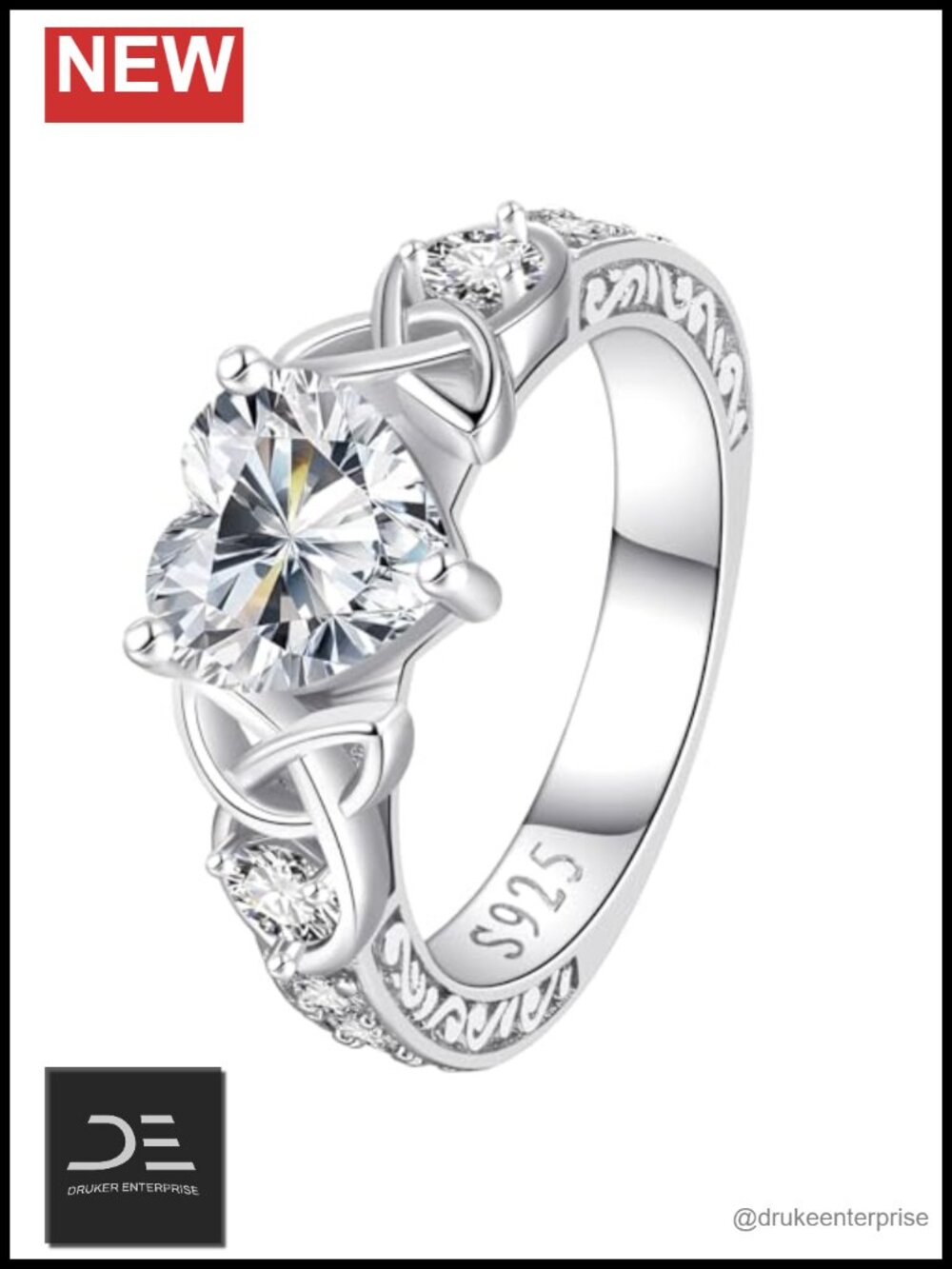 2CT Heart Moissanite Promise Ring 925 Sterling Silver